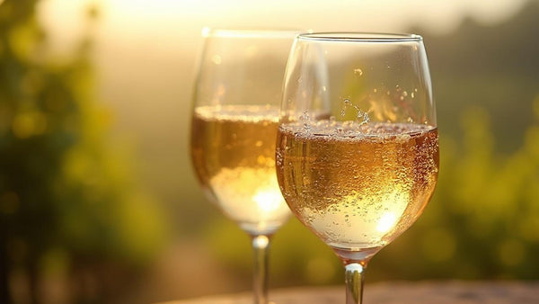 Deux verres de champagne remplis d'un liquide pétillant doré.